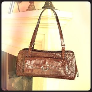 Monsac Chocolate Brown Croc Texture Handbag